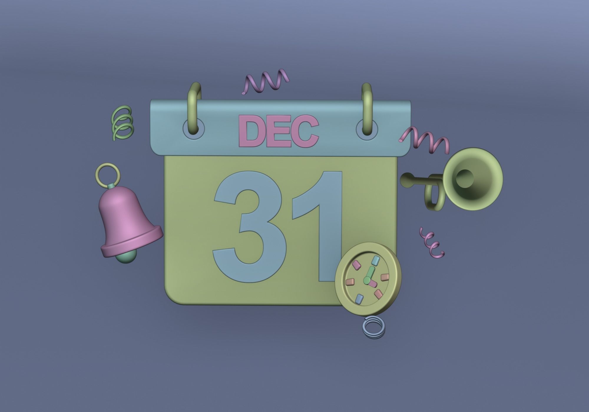 Happy New Year Celebration 3D Icon Low-poly 3D model_4