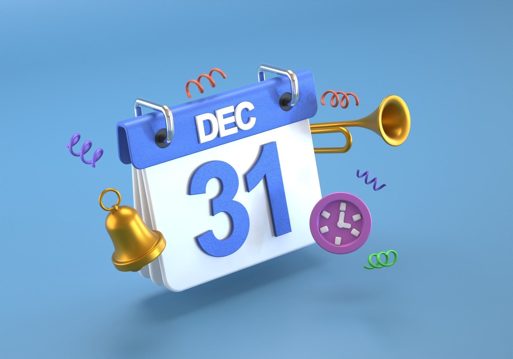 Happy New Year Celebration 3D Icon Low-poly 3D model_2
