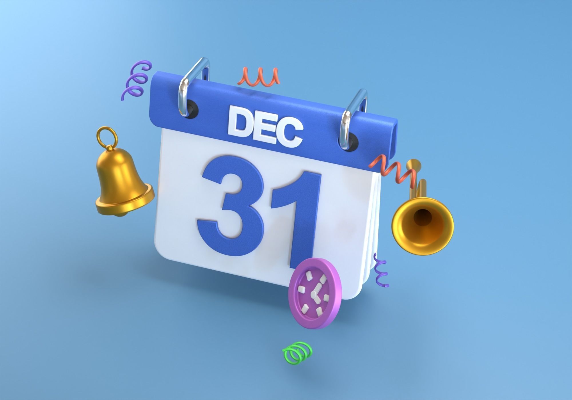Happy New Year Celebration 3D Icon Low-poly 3D model_1