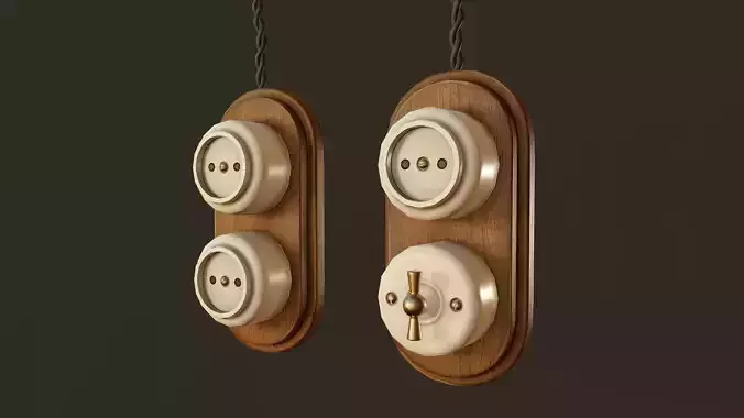 Vintage Light Sockets and Switches - PBR Game Ready  Low-poly 3D model