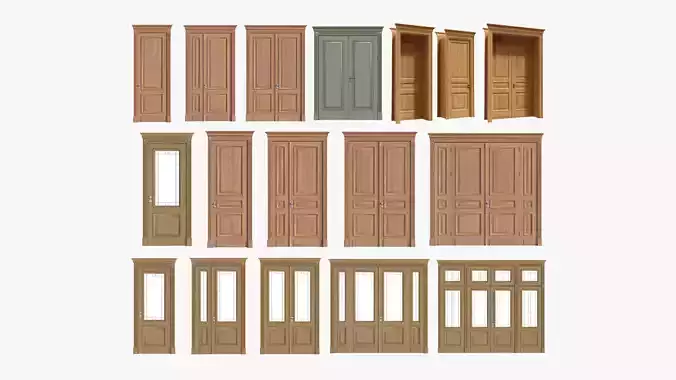 Classic wooden interior doors glass with furniture 3D Model Collection
