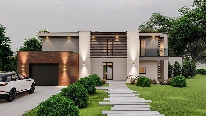 residential house with swimming pool 3D model 2