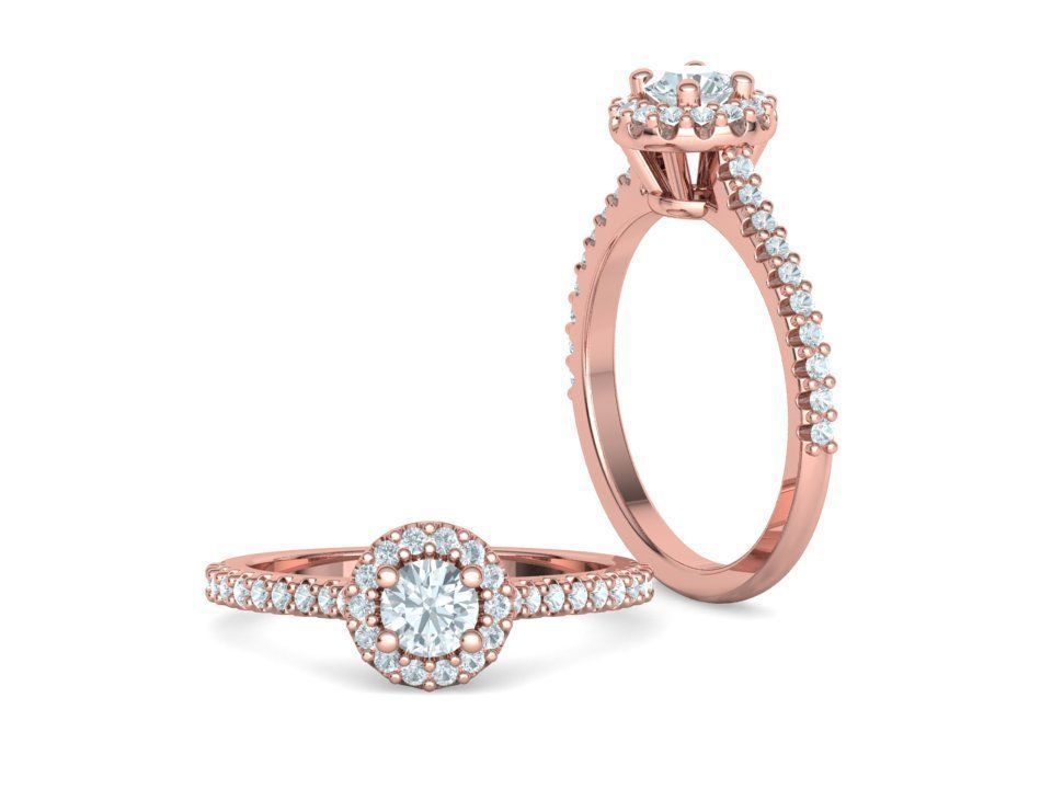 Bespoke Engagement Ring Round Halo 35 pointer round stone 3D print model_2
