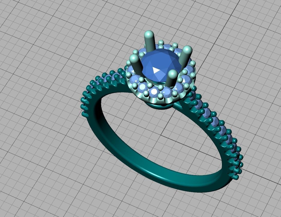 Bespoke Engagement Ring Round Halo 35 pointer round stone 3D print model_21