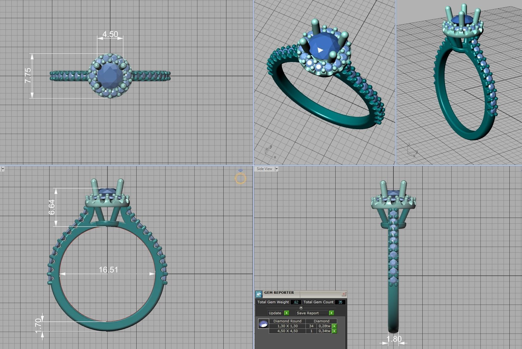 Bespoke Engagement Ring Round Halo 35 pointer round stone 3D print model_12