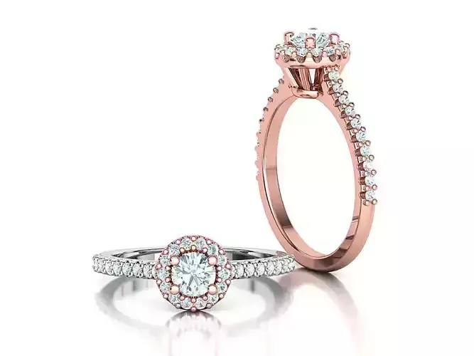 Bespoke Engagement Ring Round Halo 35 pointer round stone 3D print model