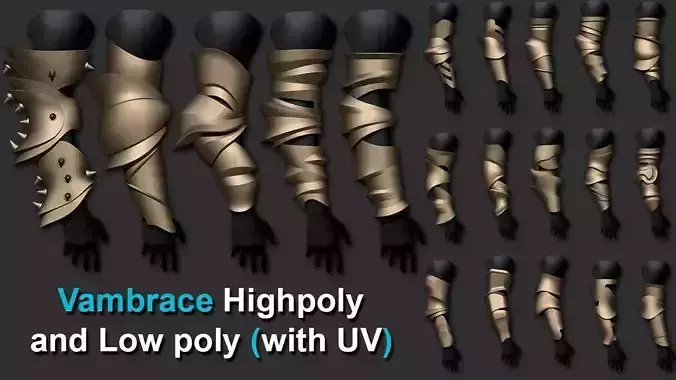 Vambrace Highpoly and Lowpoly With UVs Vol 3 Low-poly 3D model