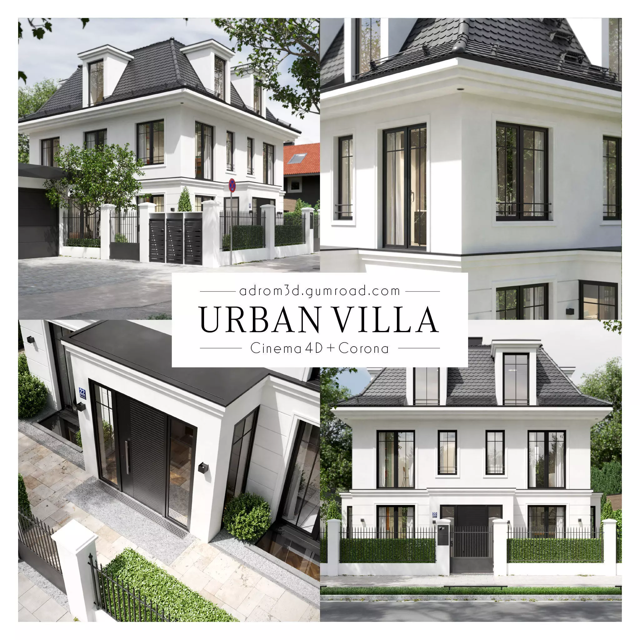 Urban Villa for Cinema 4D and Corona 3D model_0