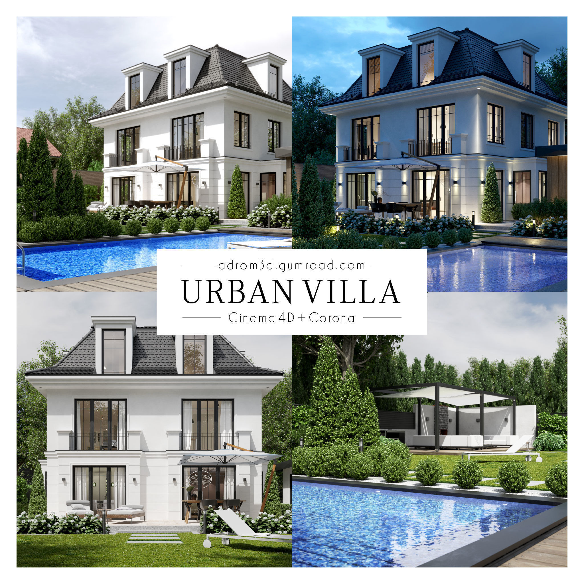Urban Villa for Cinema 4D and Corona 3D model_3
