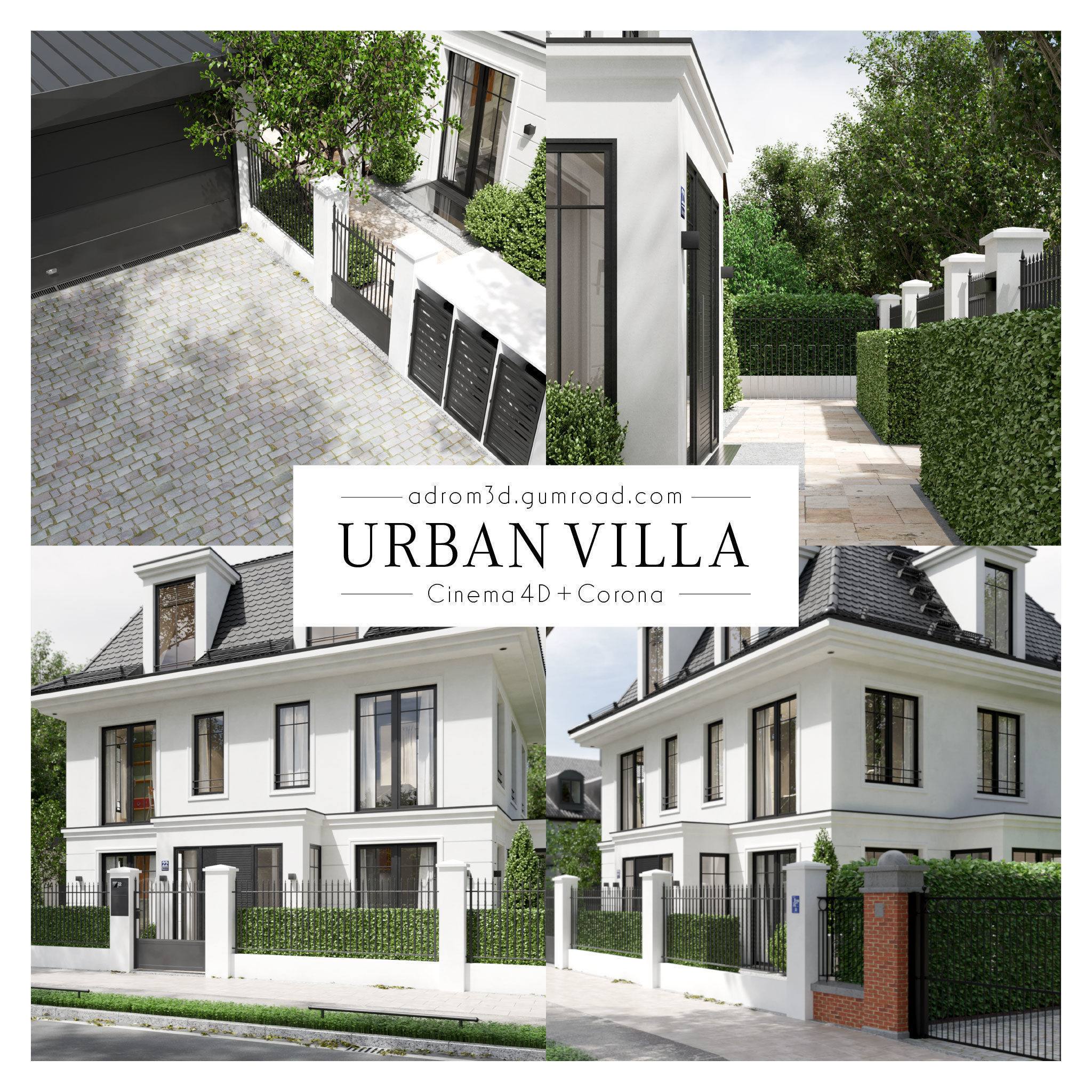 Urban Villa for Cinema 4D and Corona 3D model_1