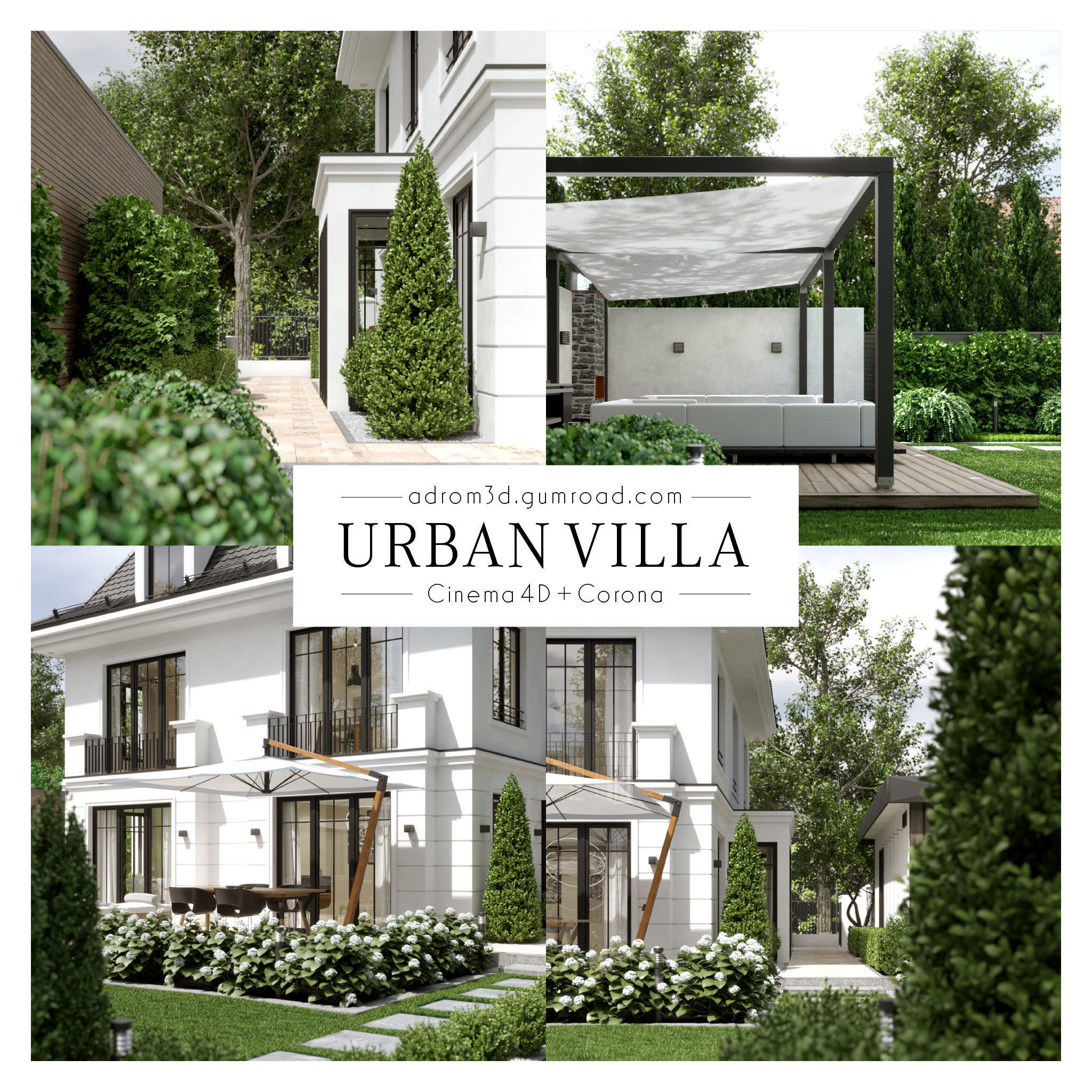 Urban Villa for Cinema 4D and Corona 3D model_2