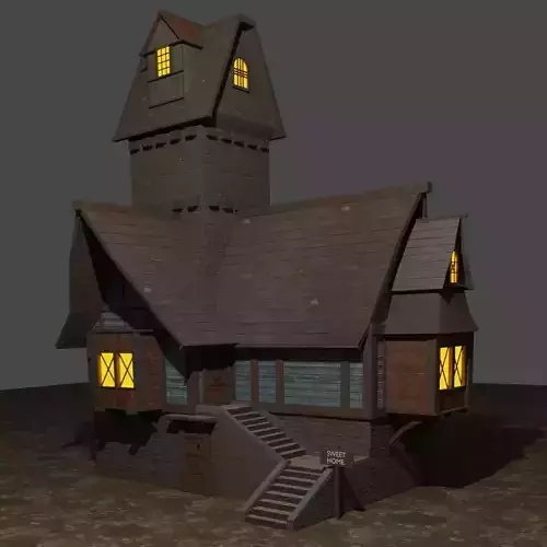 Medieval House Wood and Bricks Tower House Exterior 3D model