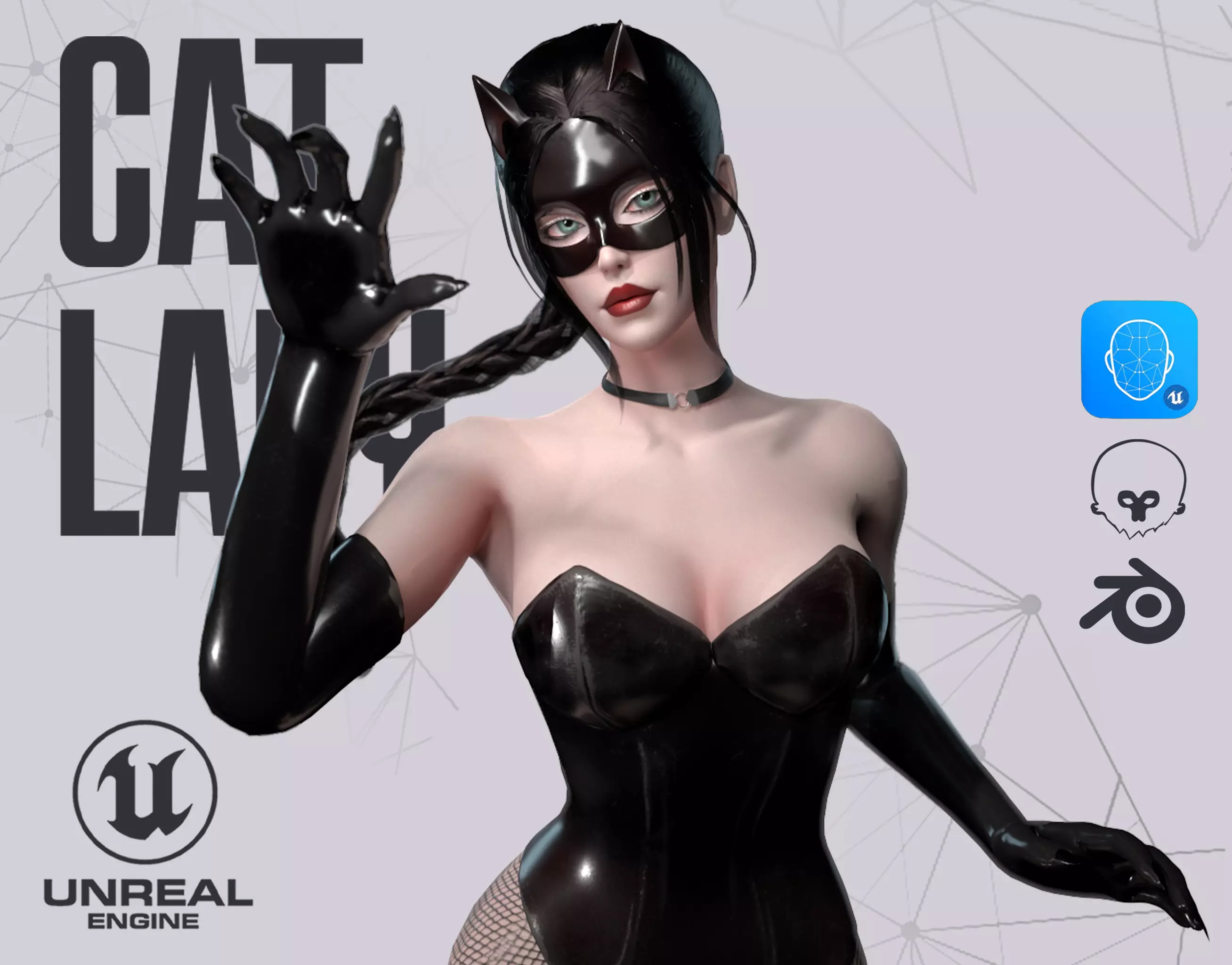 Lady Cat - Game Ready Low-poly 3D model_0