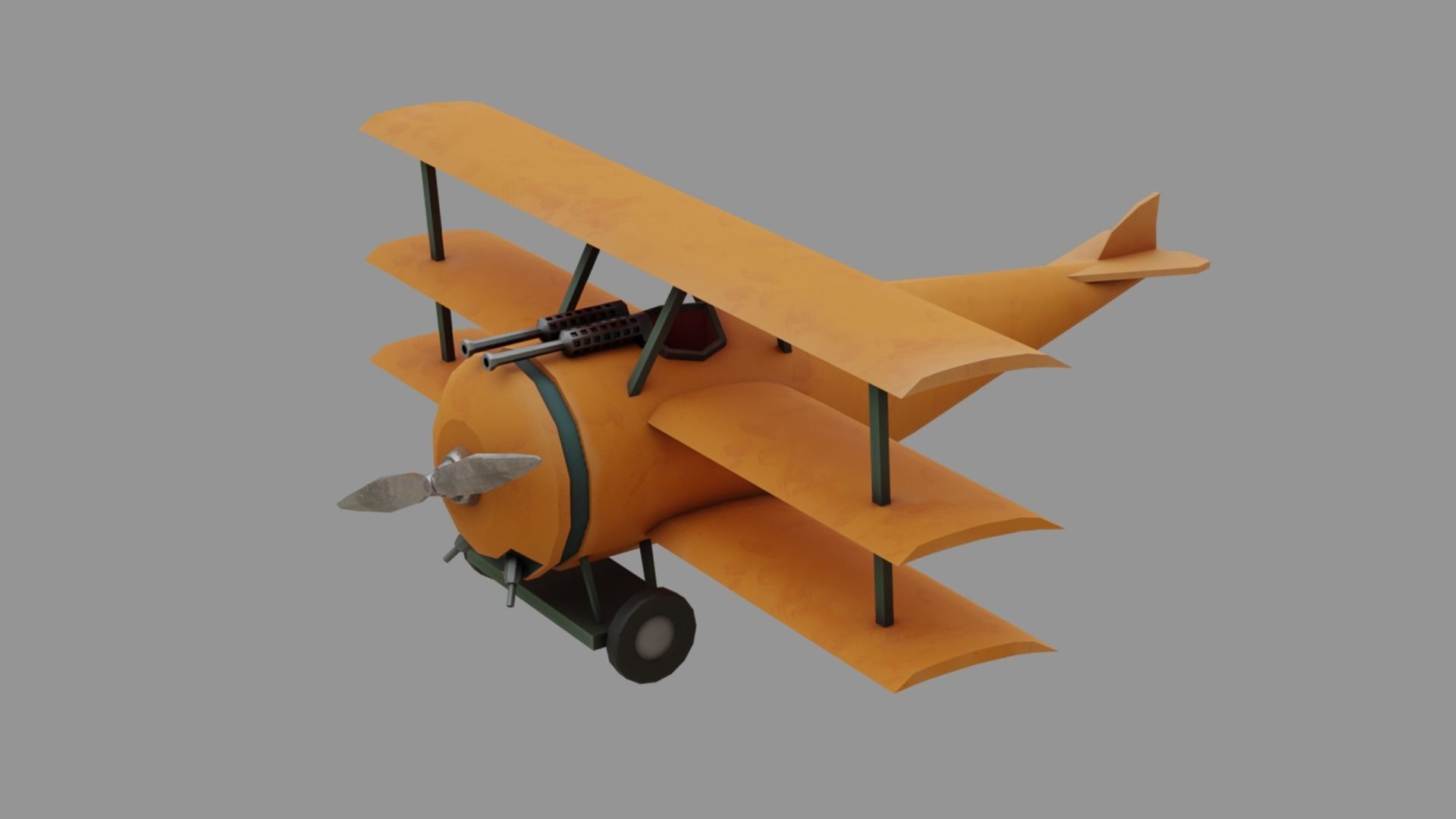 Low Poly PBR Triplane orange biplane flying in sky Low-poly 3D model_3