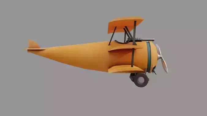 Low Poly PBR Triplane orange biplane flying in sky Low-poly 3D model