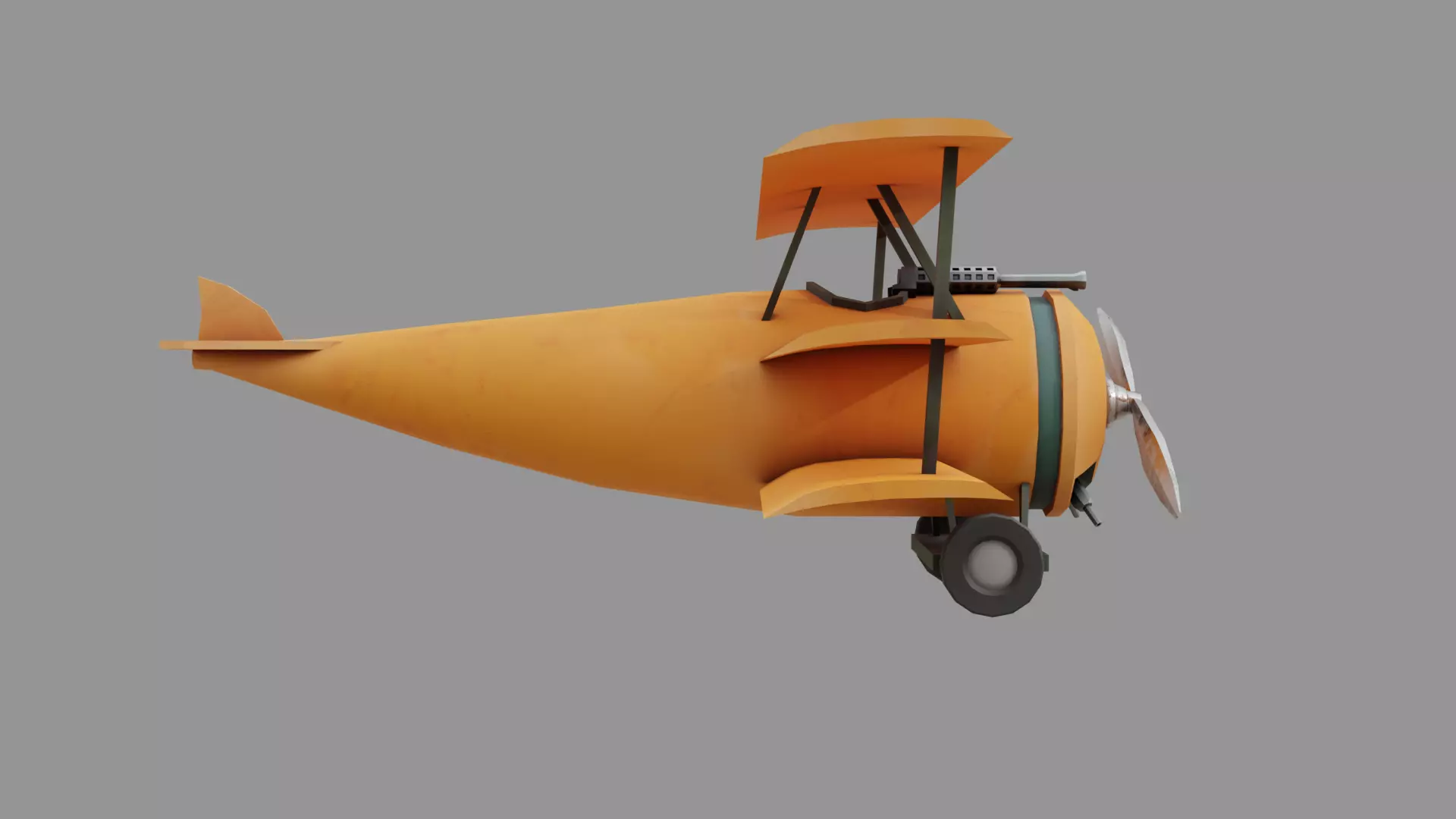 Low Poly PBR Triplane orange biplane flying in sky Low-poly 3D model_0
