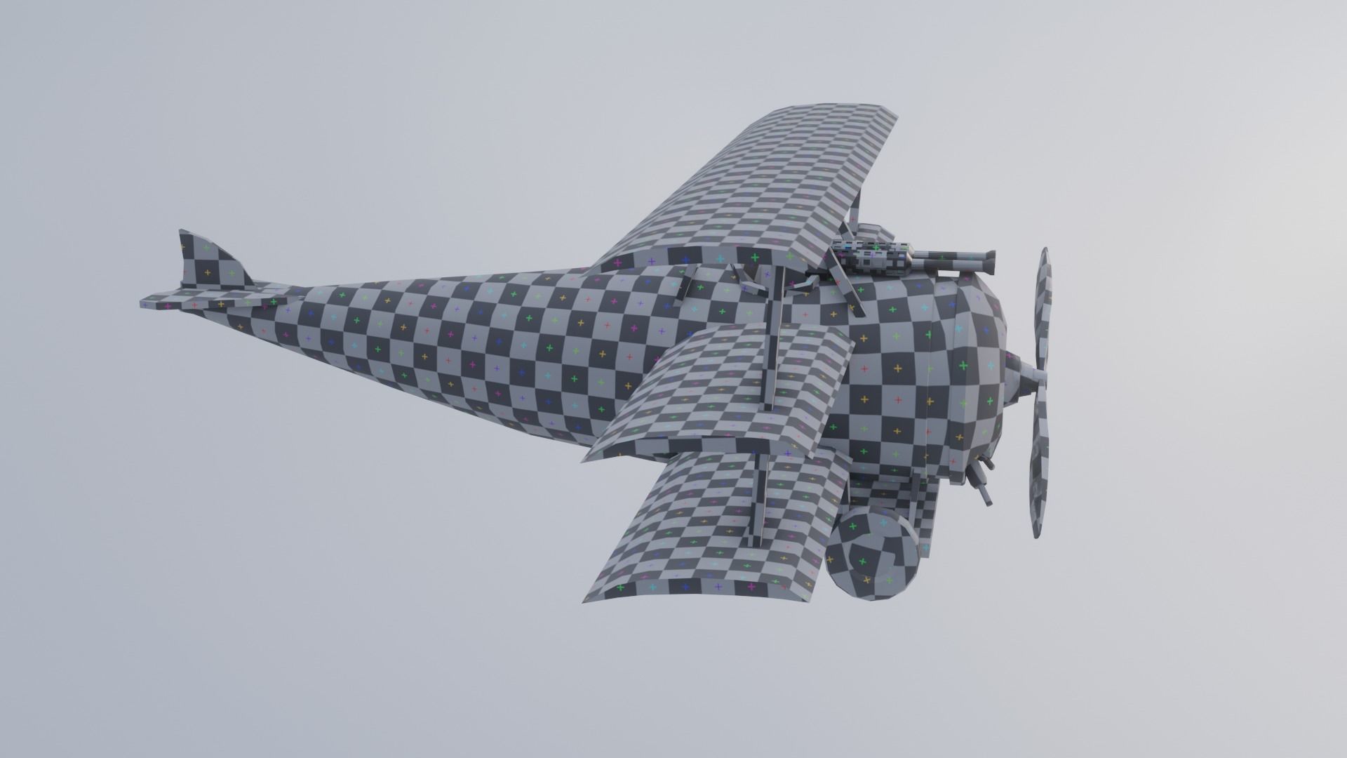 Low Poly PBR Triplane orange biplane flying in sky Low-poly 3D model_6