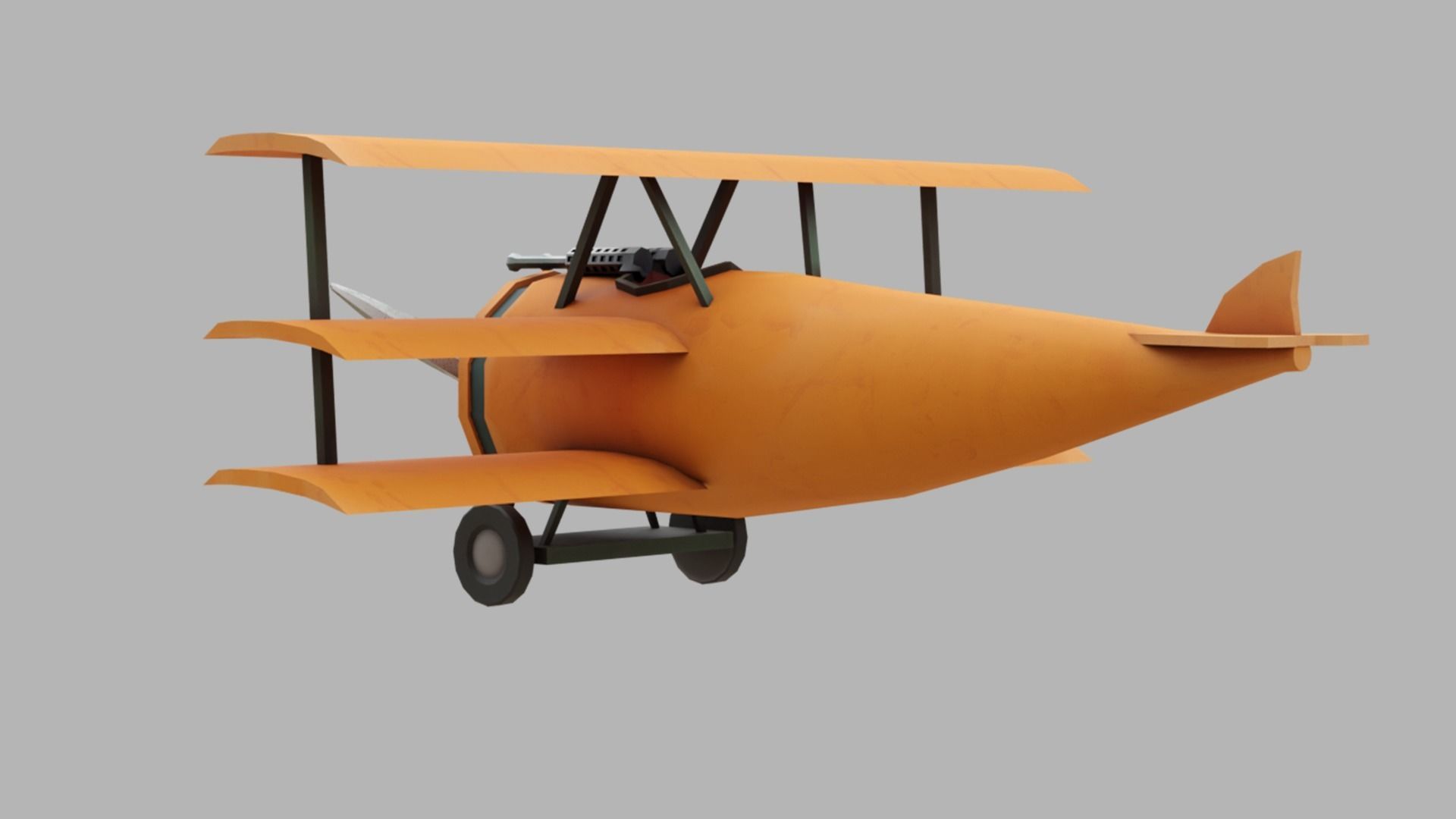 Low Poly PBR Triplane orange biplane flying in sky Low-poly 3D model_2