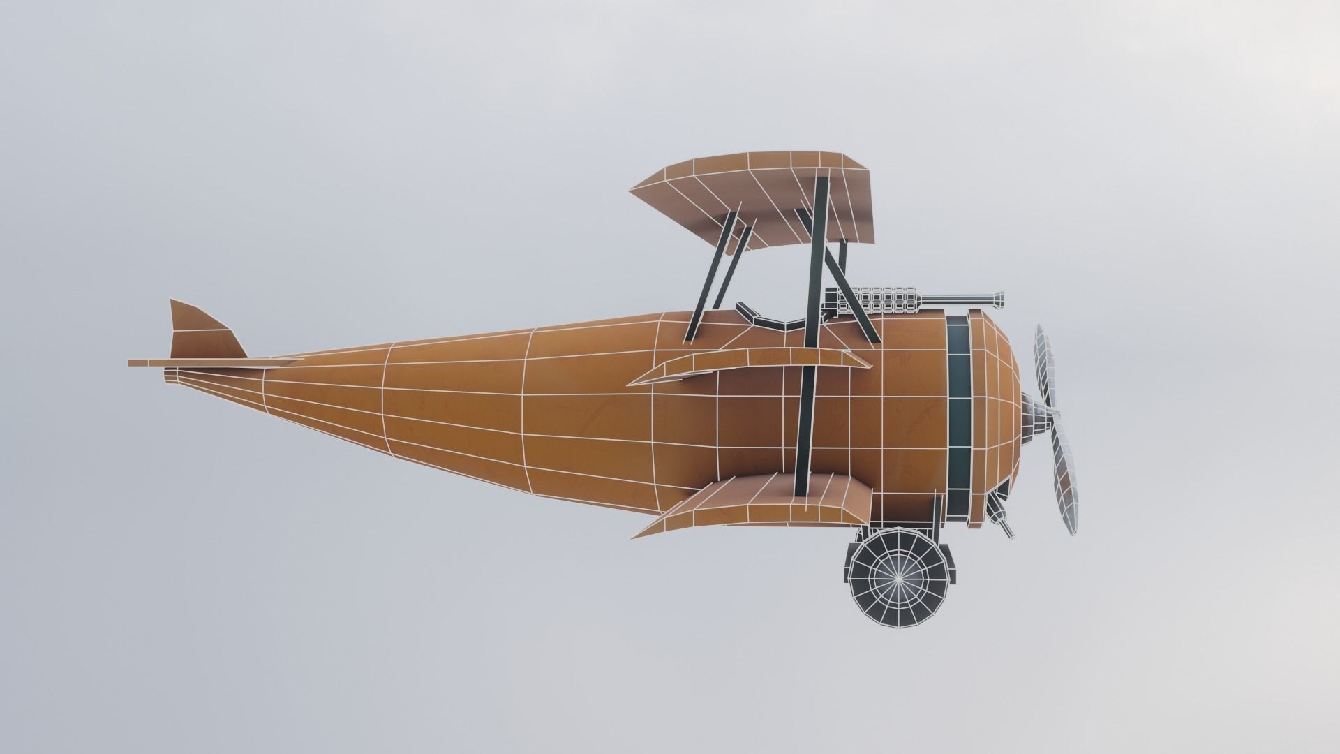 Low Poly PBR Triplane orange biplane flying in sky Low-poly 3D model_5