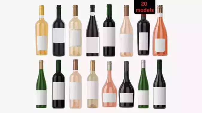 Blank Wine Bottles for Mockup 3D Model Collection