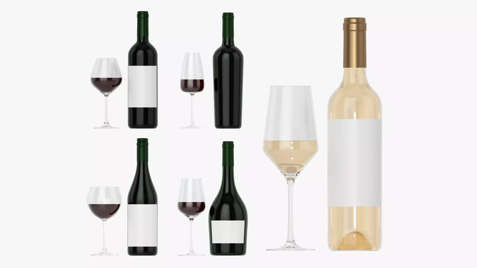 Wine bottles with glass for mockup 3D Model Collection_0