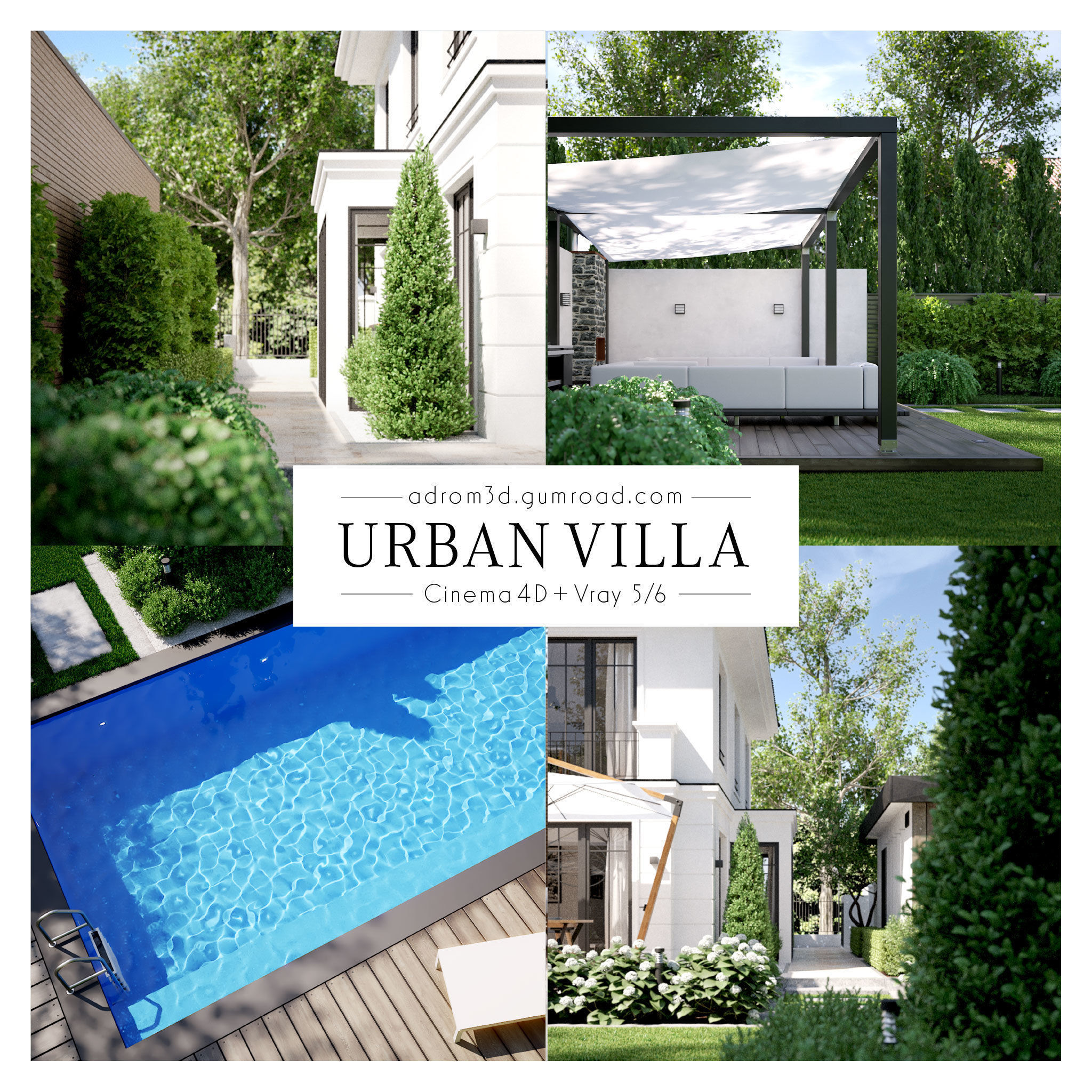 Urban Villa for Cinema 4D and V-Ray 3D model_3