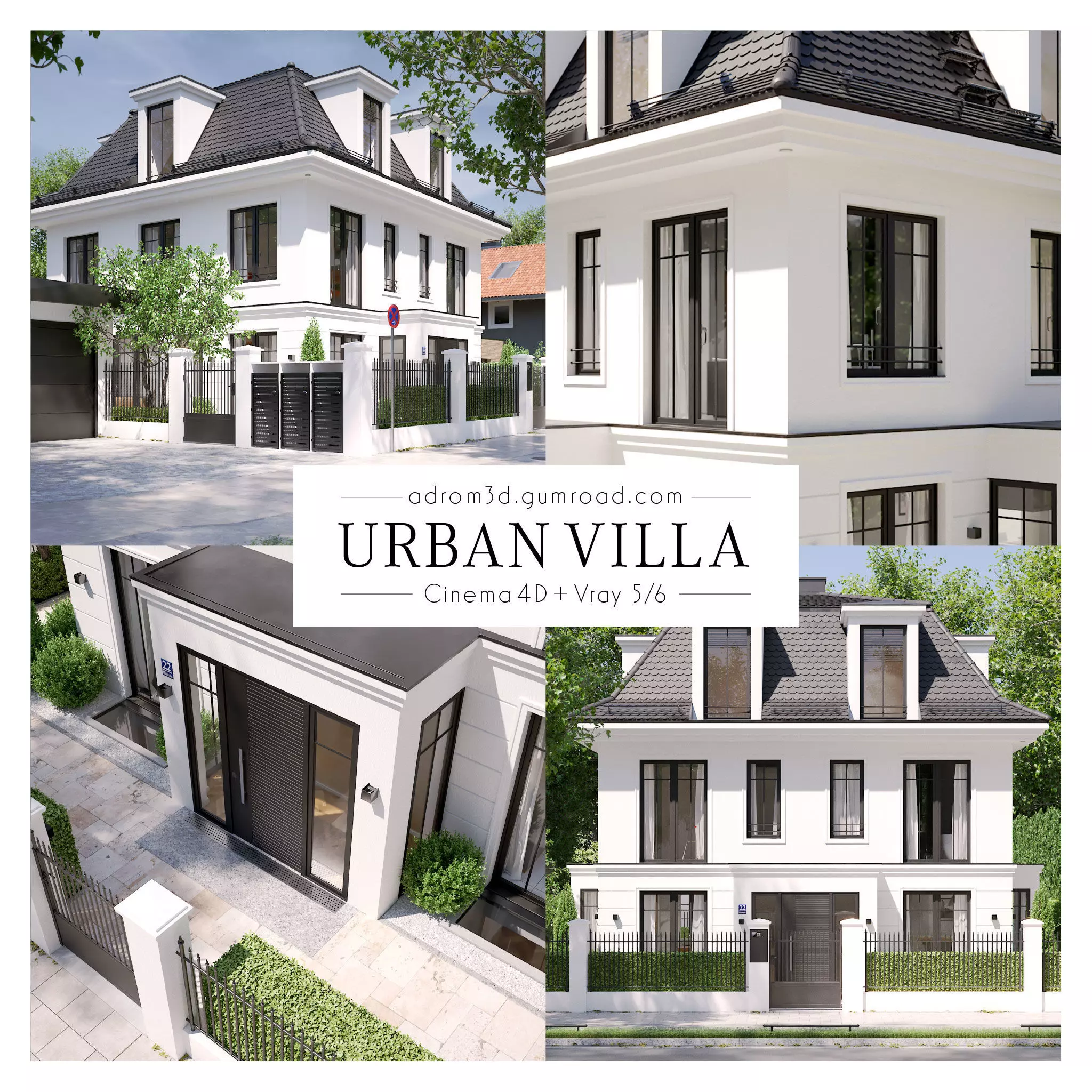 Urban Villa for Cinema 4D and V-Ray 3D model_0
