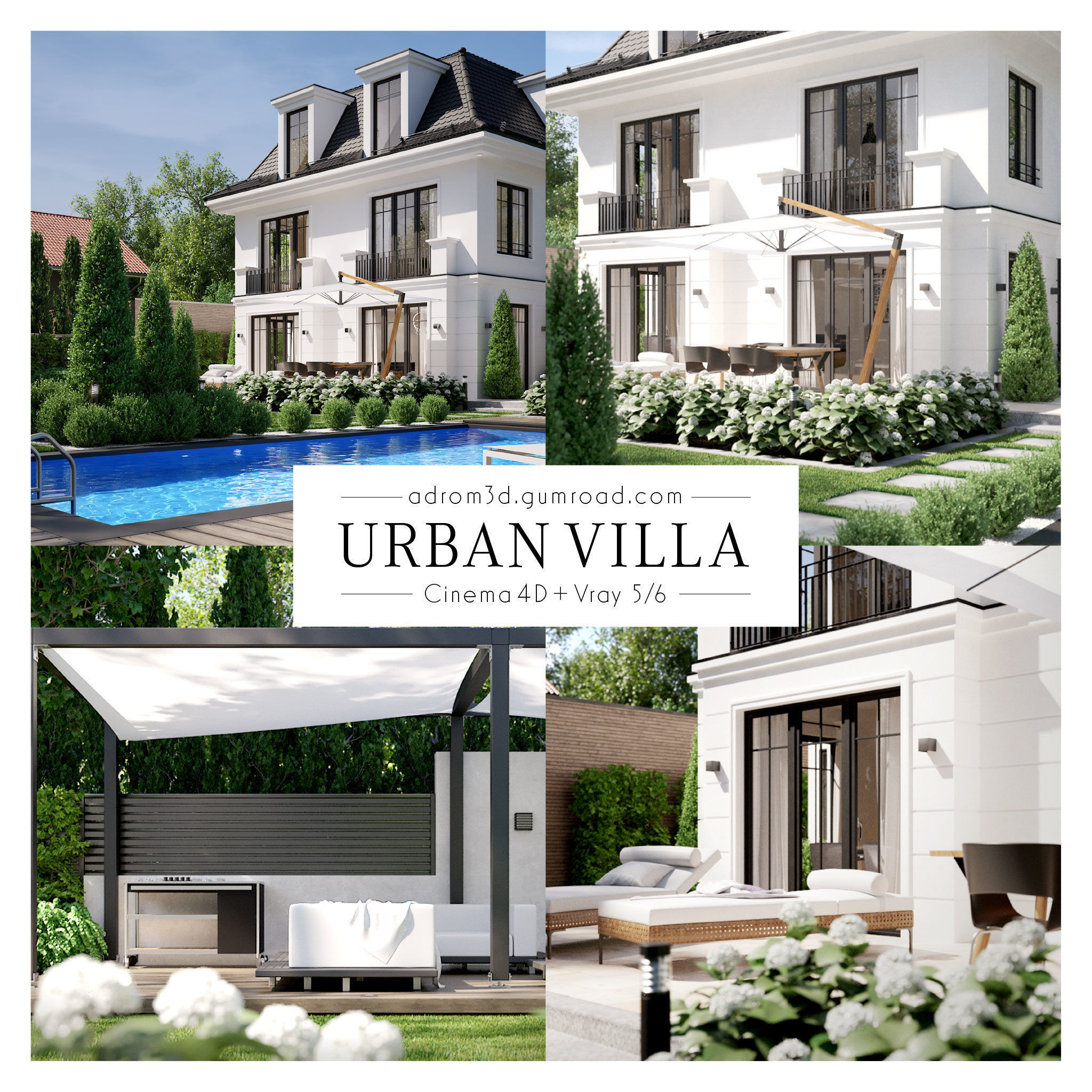 Urban Villa for Cinema 4D and V-Ray 3D model_2