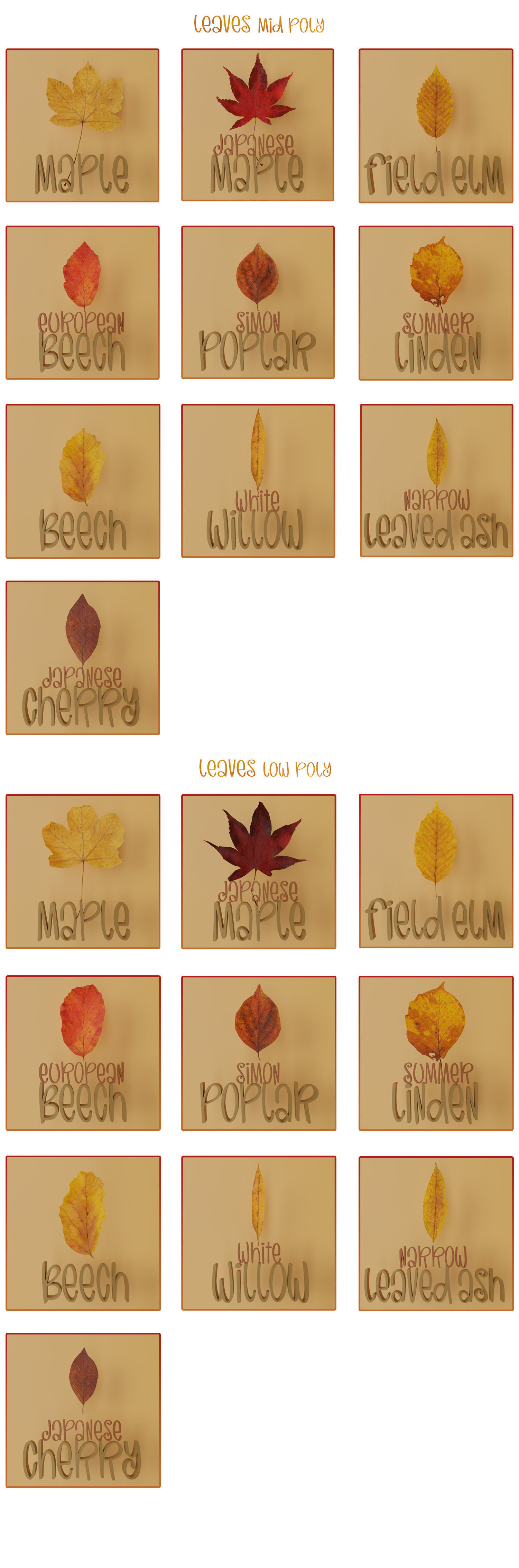 Autum Leavs - Photorealistic Wrinkled Leaves Low-poly 3D model_14
