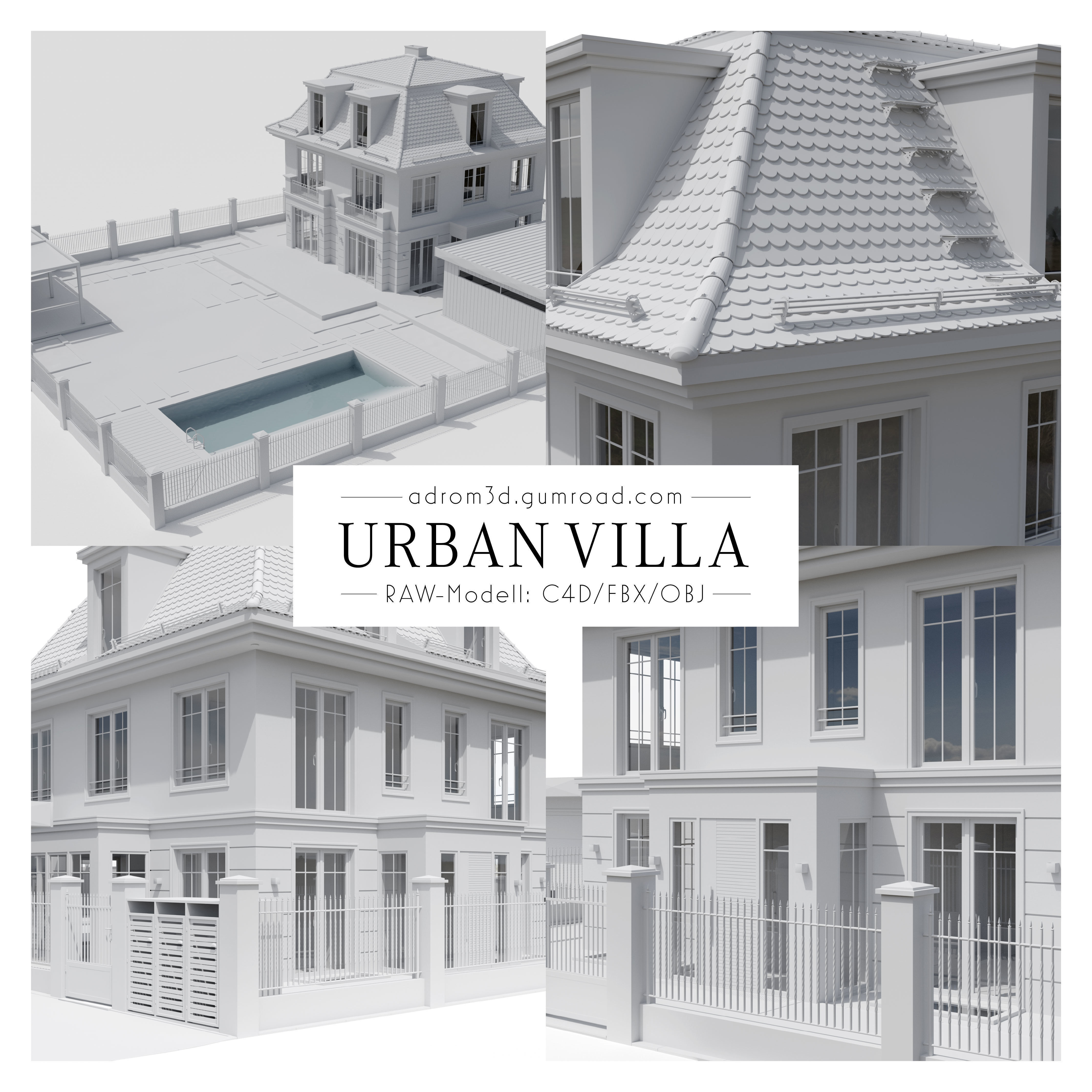 Urban Villa RAW for Cinema 4D  3D model_1