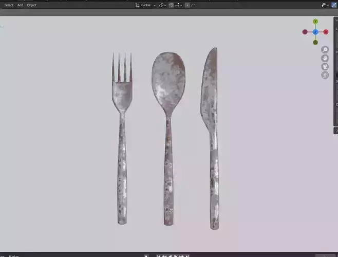 Rusty Cutlery Set - Both low-poly and high- poly