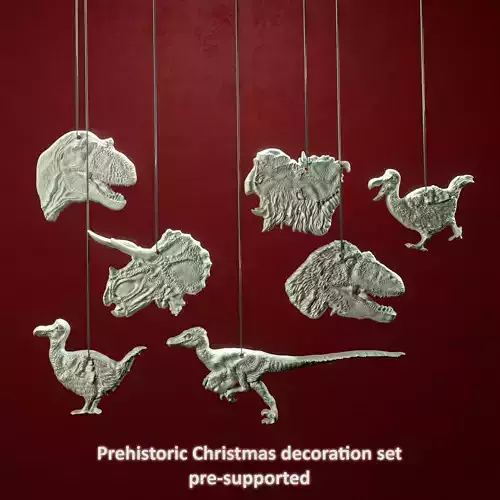 Prehistoric Christmas decoration set - pre-supported 3D print model
