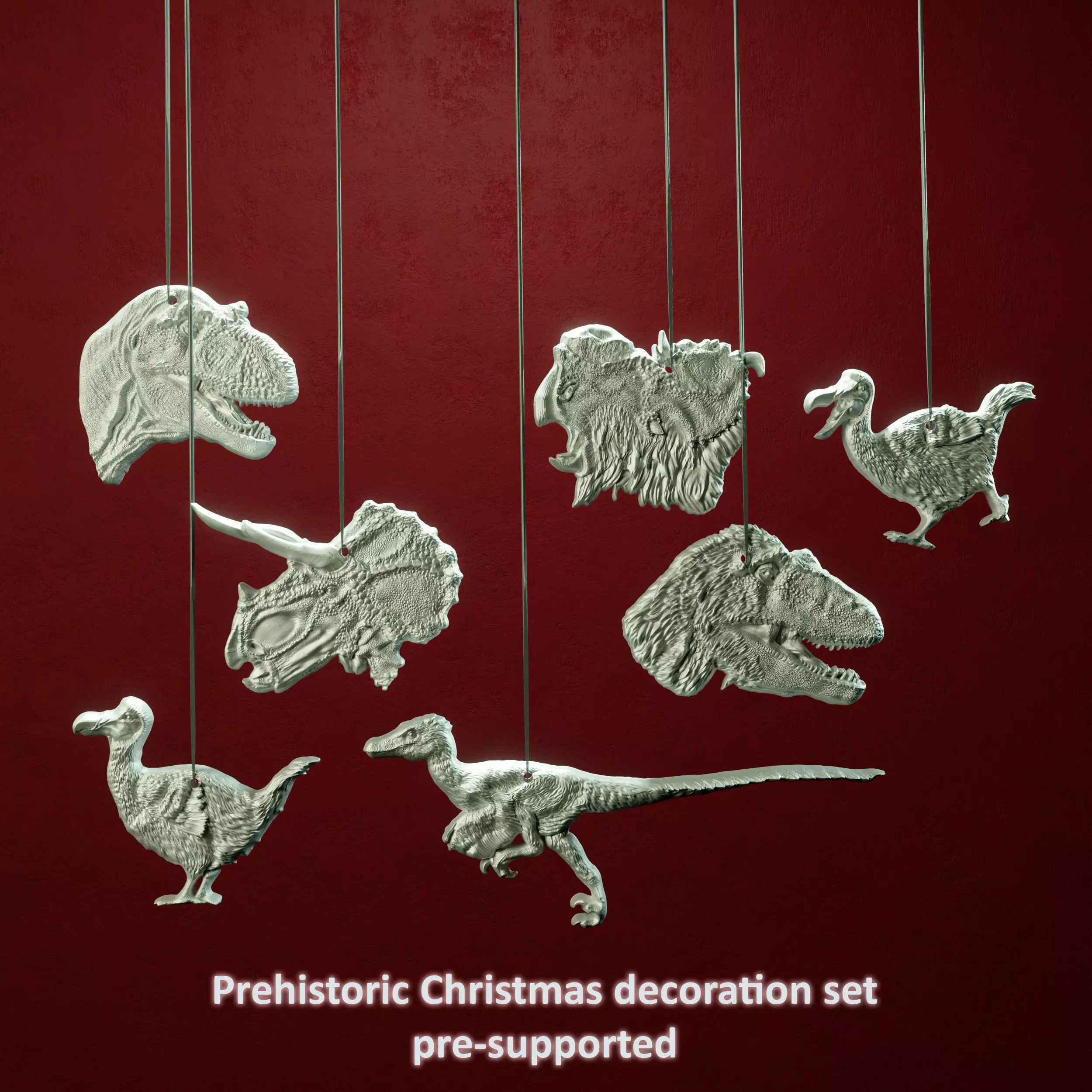 Prehistoric Christmas decoration set - pre-supported 3D print model_0