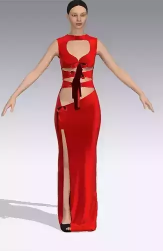 RED DRESS SILK SATIN FABRIC SLIT DETAIL CROP BELT