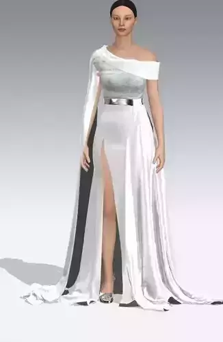 DRESS ONE SHOULDER  SLIT SKIRT COTTON 