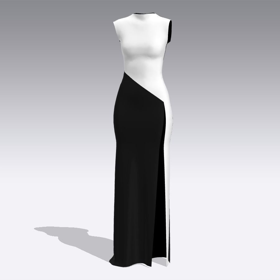 COLOR BLOCK BLACK AND WHITE LOOK DRESS LONG 3D model CGTrader