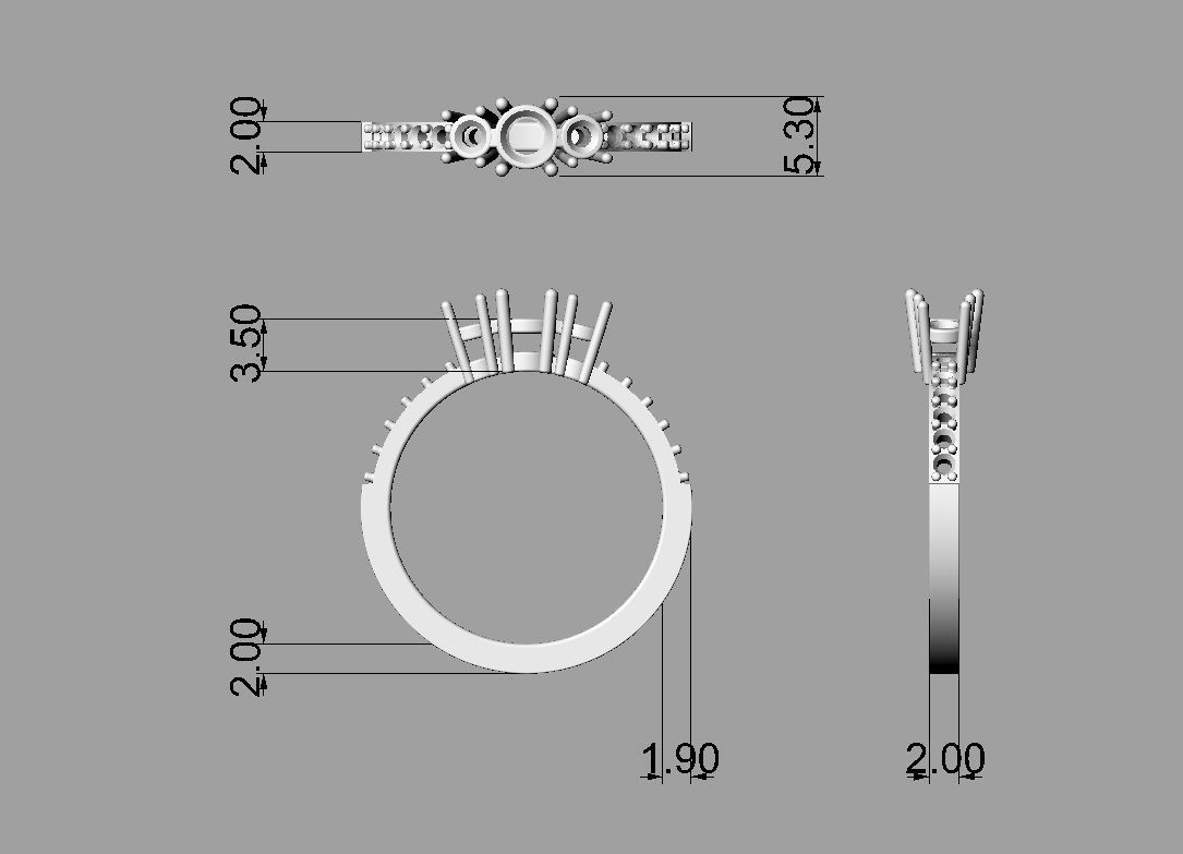 3 Stones Ring 3D print model_2