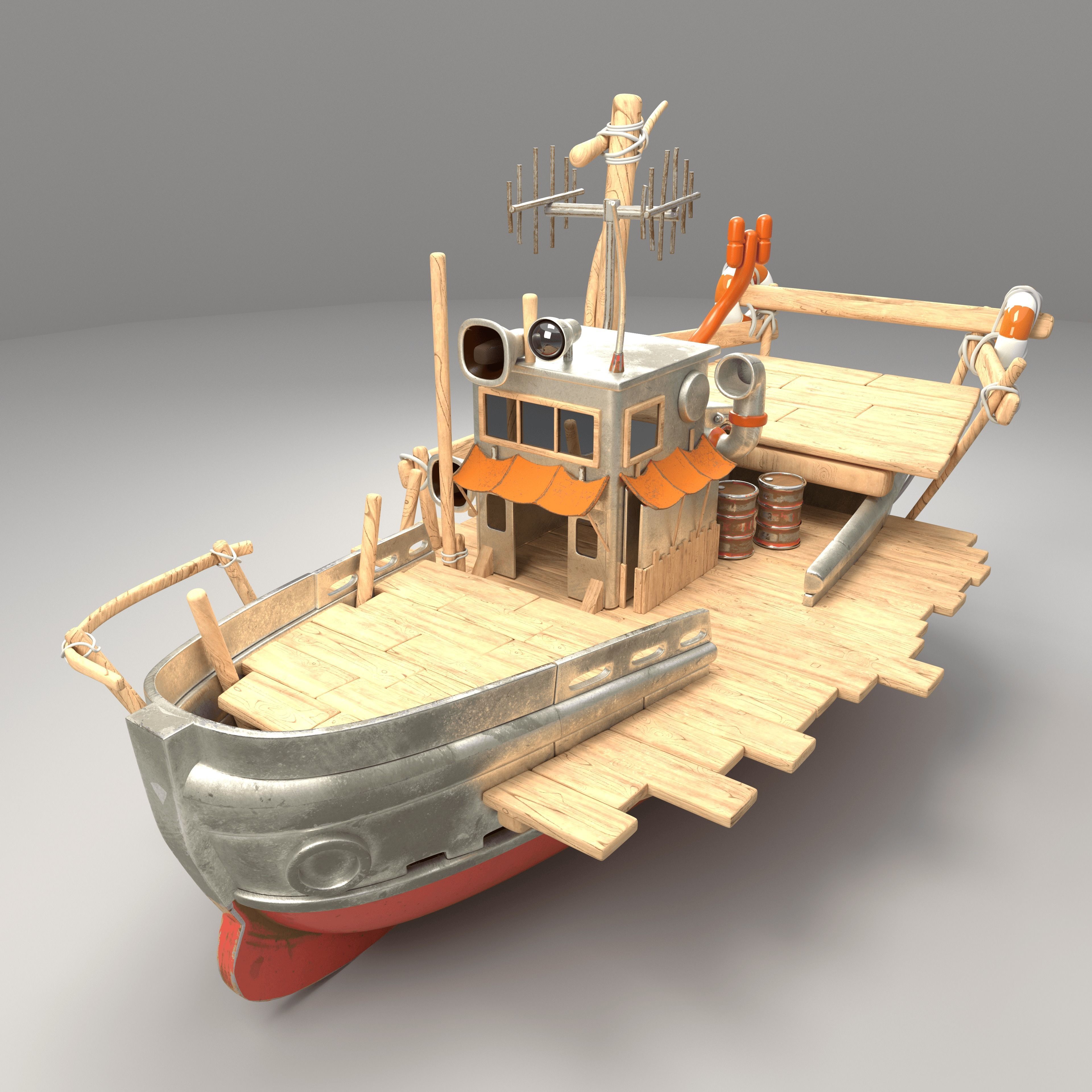 Boat 3d Model with substance painter texturing Low-poly 3D model_2