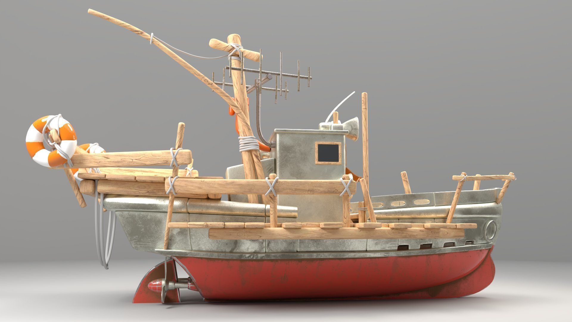 Boat 3d Model with substance painter texturing Low-poly 3D model_5