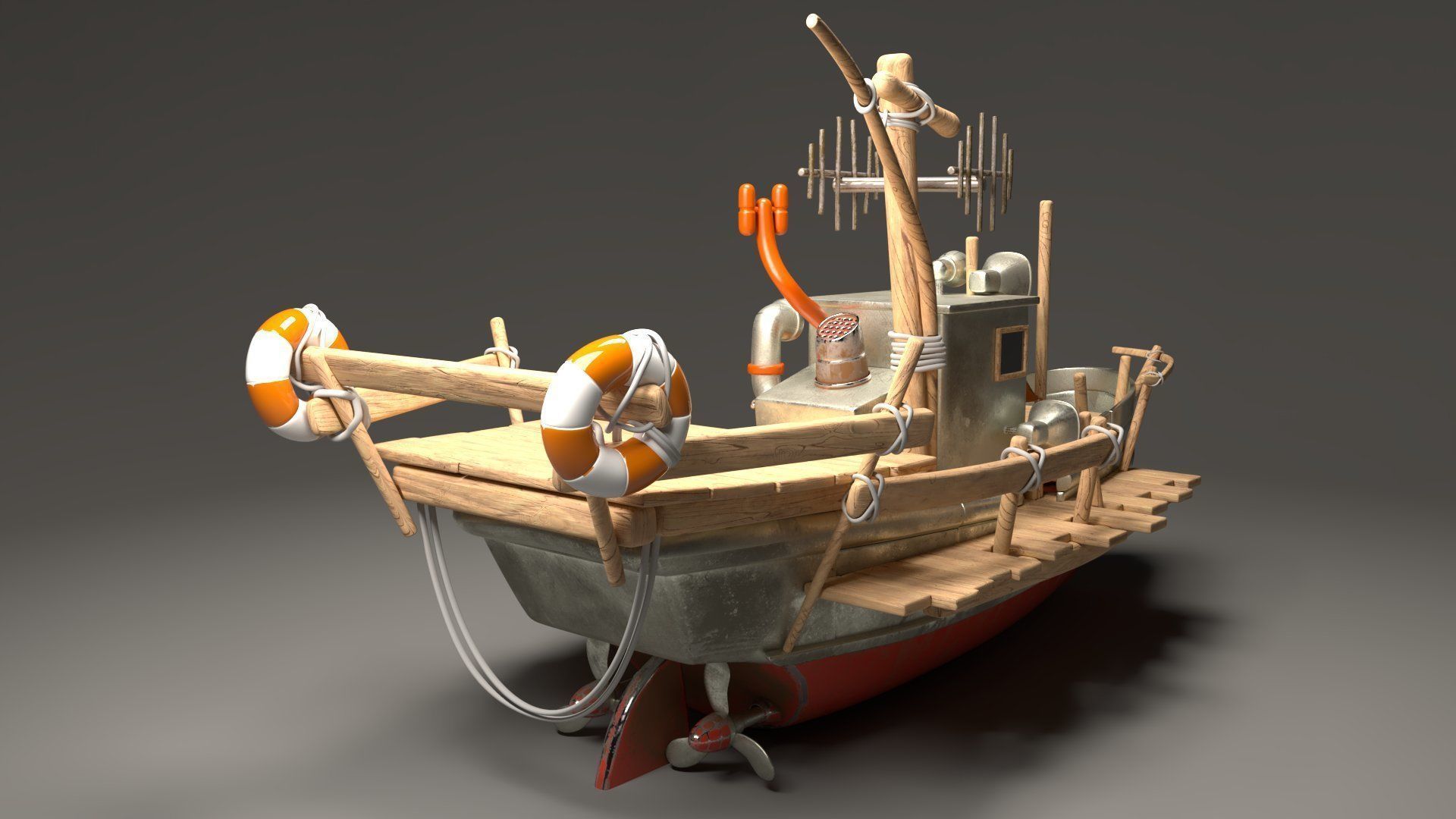 Boat 3d Model with substance painter texturing Low-poly 3D model_11
