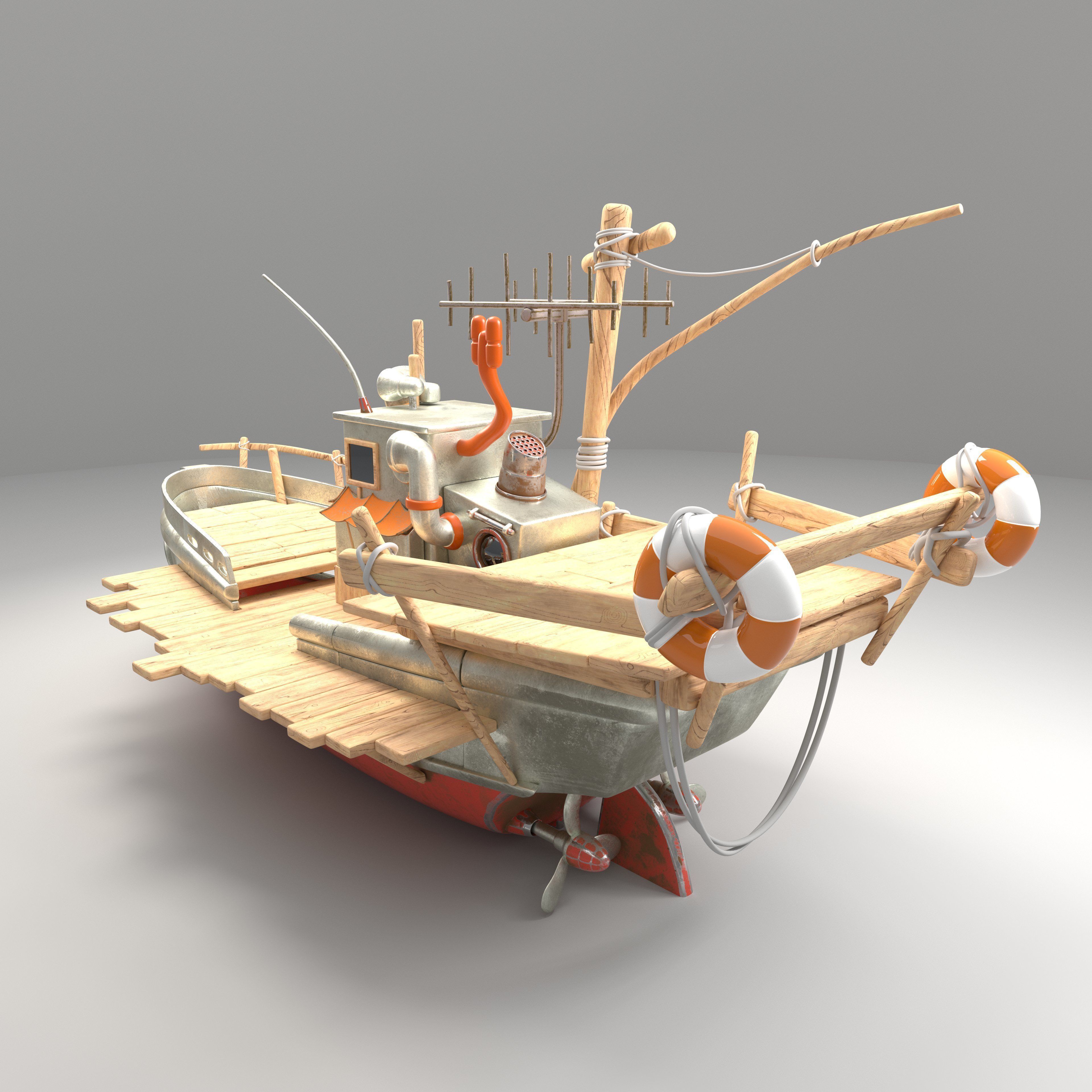 Boat 3d Model with substance painter texturing Low-poly 3D model_3