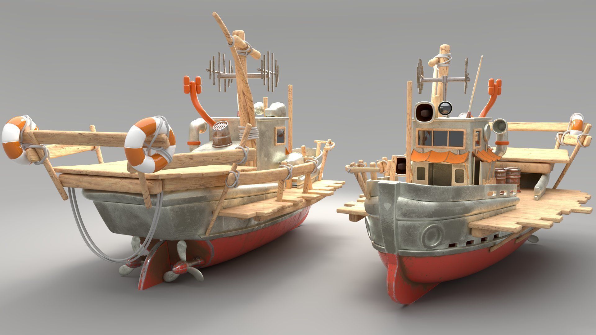 Boat 3d Model with substance painter texturing Low-poly 3D model_7