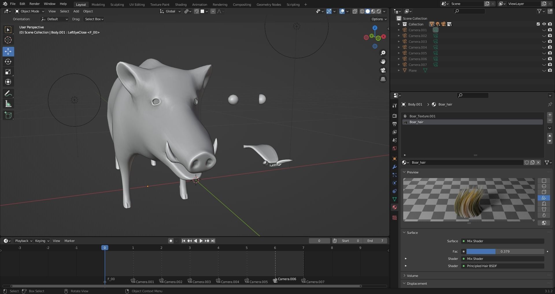 Fur Black Wild Boar Rigged V06 in Blender Low-poly 3D model_9