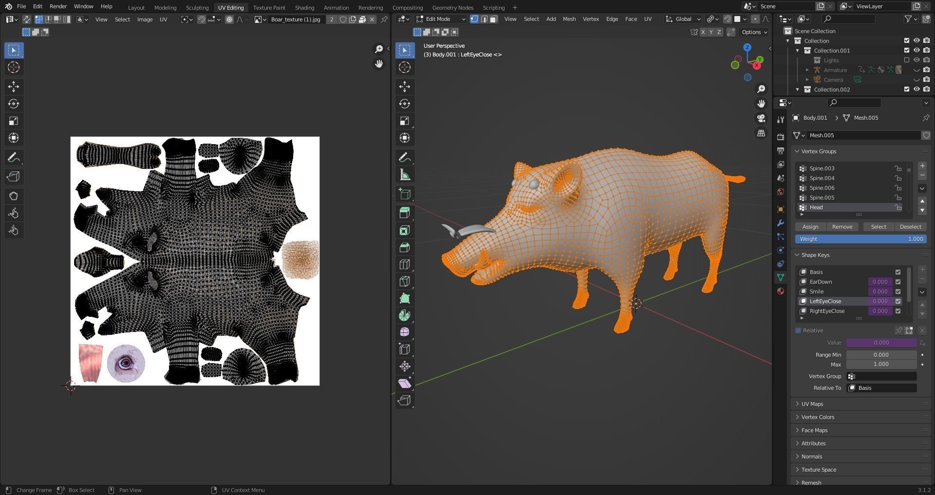 Fur Black Wild Boar Rigged V06 in Blender Low-poly 3D model_19