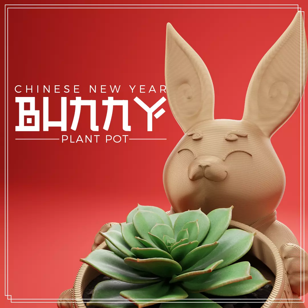 CHINESE NEW YEAR-RABBIT PLANT POT-PRINT IN PLACE- NO SUPPORTS 3D print model