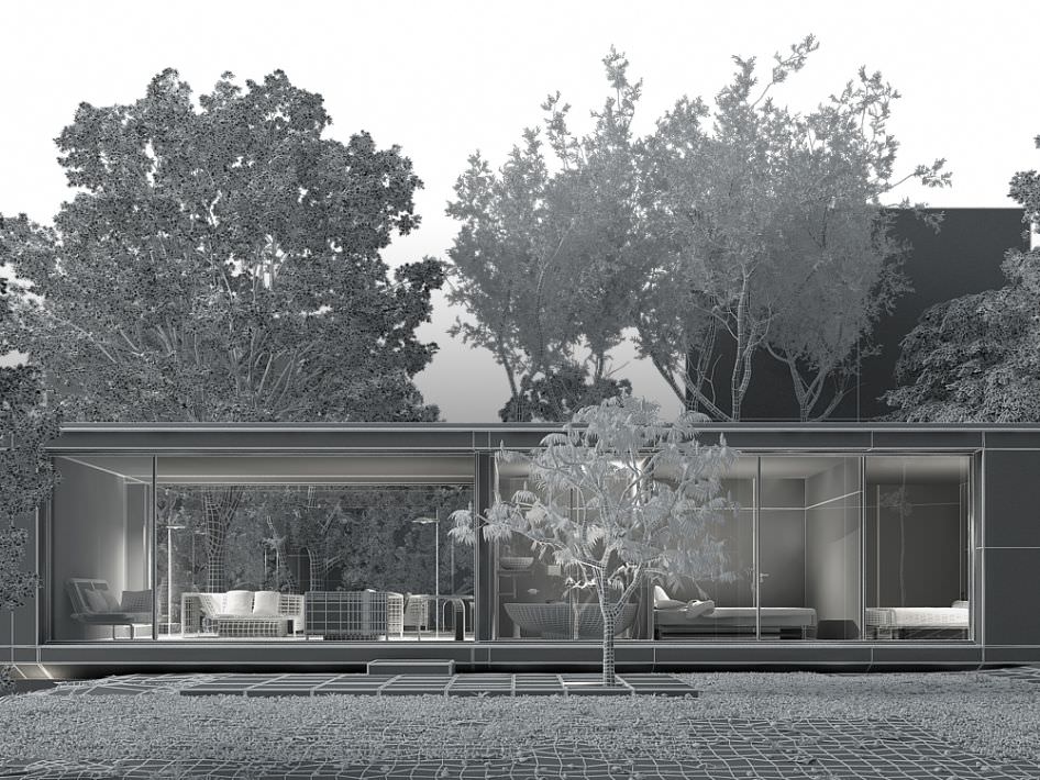 Modern House Exterior with Posh Lighting 3D model_1