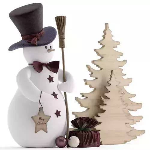 Snowman and wooden christmas tree 2