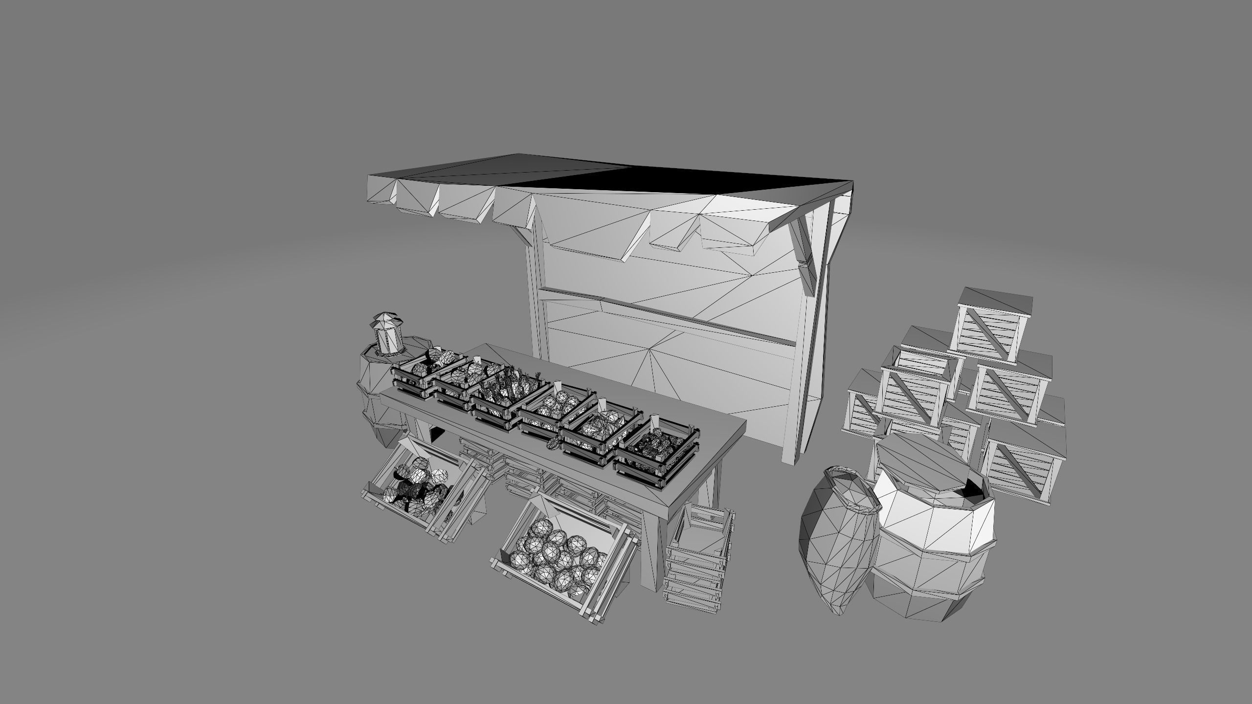 Fruit Market Stand Low-poly 3D model_5