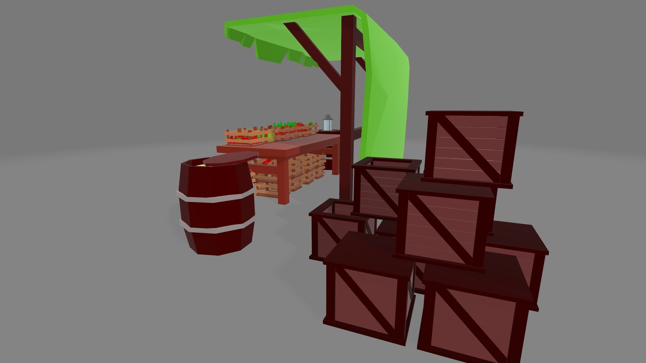 Fruit Market Stand Low-poly 3D model_2
