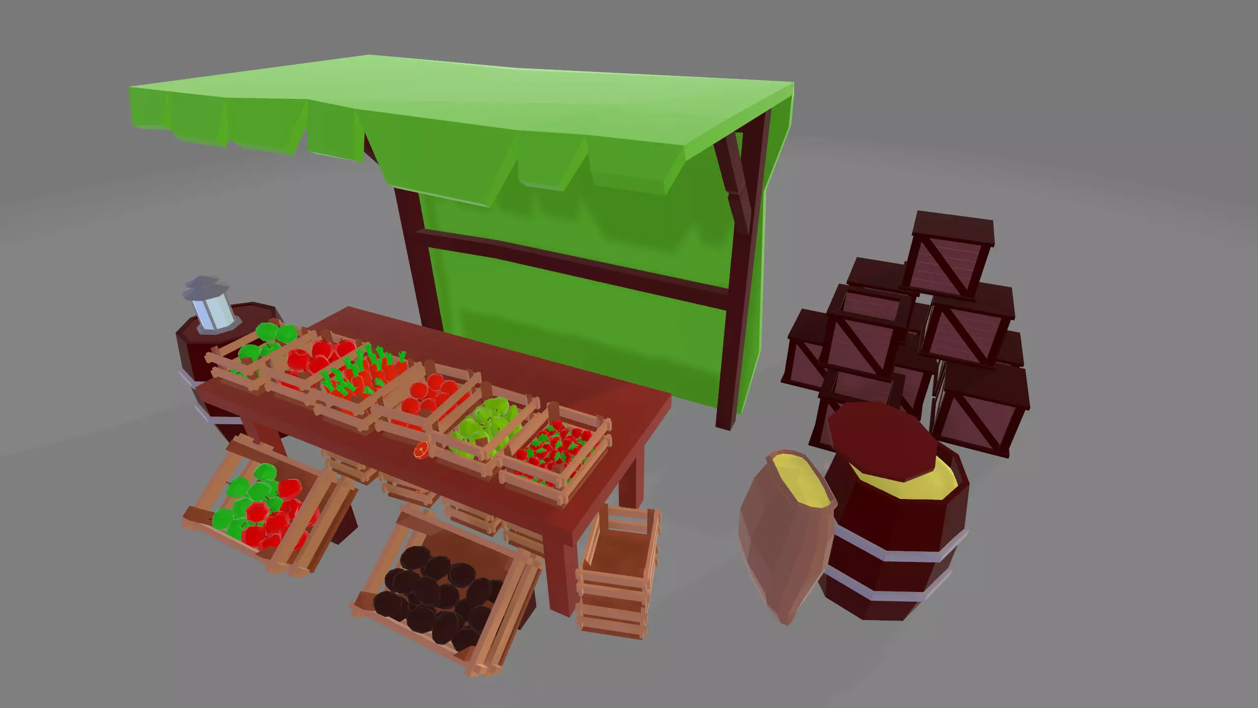 Fruit Market Stand Low-poly 3D model_0